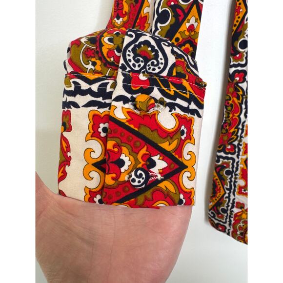 Vintage 1970s Bold Print Cotton dagger collar Shirt Boho Mod Festival medium - Picture 8 of 13
